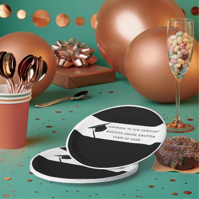 Plato De Papel Clase B&W personalizada de 20XX Graduación (Multi)