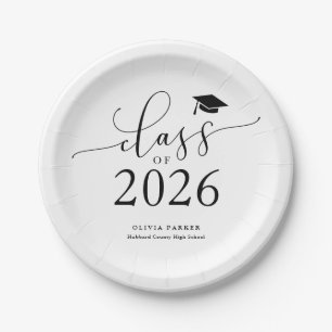 Plato De Papel Clase blanca del Partido de Graduación 2025