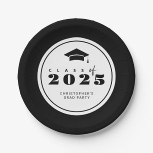 Plato De Papel Clase blanca negra de graduación en 2025