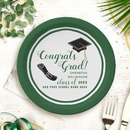 Plato De Papel Clase blanca y verde de graduación 2025