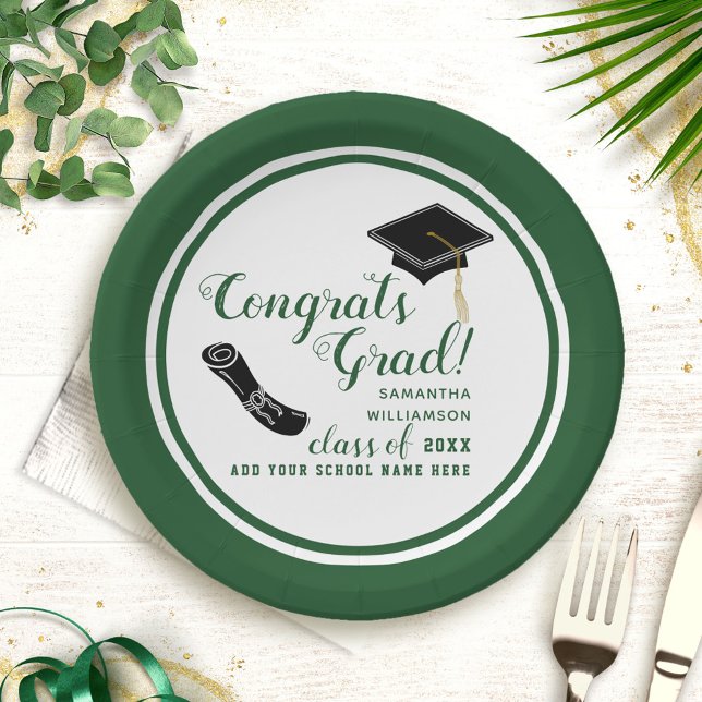 Plato De Papel Clase blanca y verde de graduación 2025 (Subido por el creador)