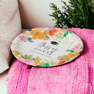 Plato De Papel Clase botánica floral de graduación purpurina de o