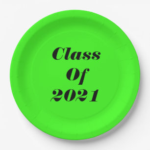 Plato De Papel Clase De 2021 Personalizado Neon Green Graduation 
