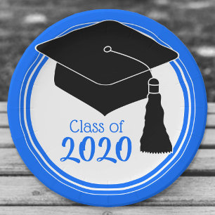 Plato De Papel Clase de 2024 Capa azul y blanco