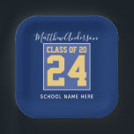 Plato De Papel Clase de 2024 Elegante Graduación Real Azul y Oro<br><div class="desc">Felicitaciones Graduación Clase de 2024</div>