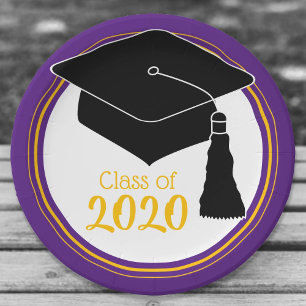Plato De Papel Clase de 2024 Grad Cap Purple y Gold