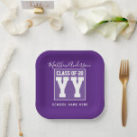 Plato De Papel Clase de 2024 Graduación Morada Real Moderna<br><div class="desc">Felicidades</div>