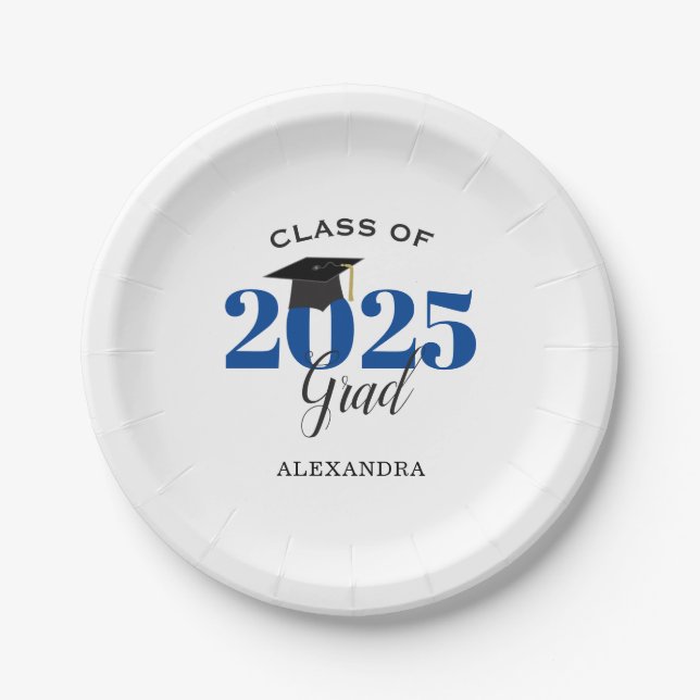 Plato De Papel Clase de 2025 Grad Simple Blue and Black (Anverso)