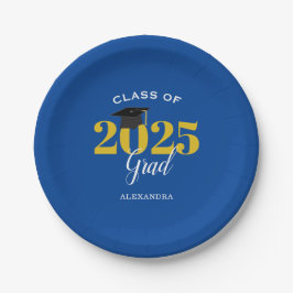 Plato De Papel Clase de 2025 Grad Simple Blue and Gold