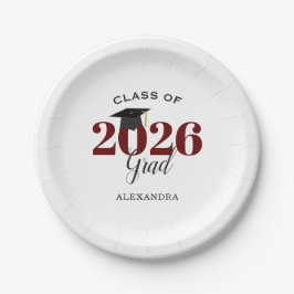 Plato De Papel Clase de 2025 Grad Simple Maroon y Negro