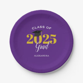 Plato De Papel Clase de 2025 Grad Simple Purple and Gold