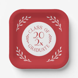 Plato De Papel Clase De 2025 Moda De Graduado Blanco Rojo Botánic