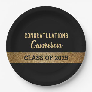 Plato De Papel Clase de 2025 Oro Felicitaciones Graduado