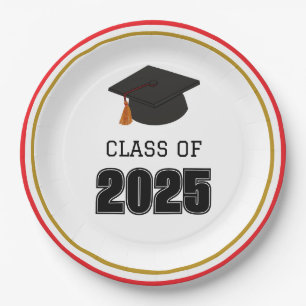 Plato De Papel Clase de 2025 Red y Gold