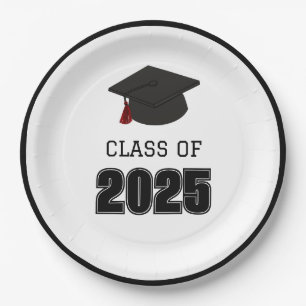Plato De Papel Clase de 2025 Rojo y Negro