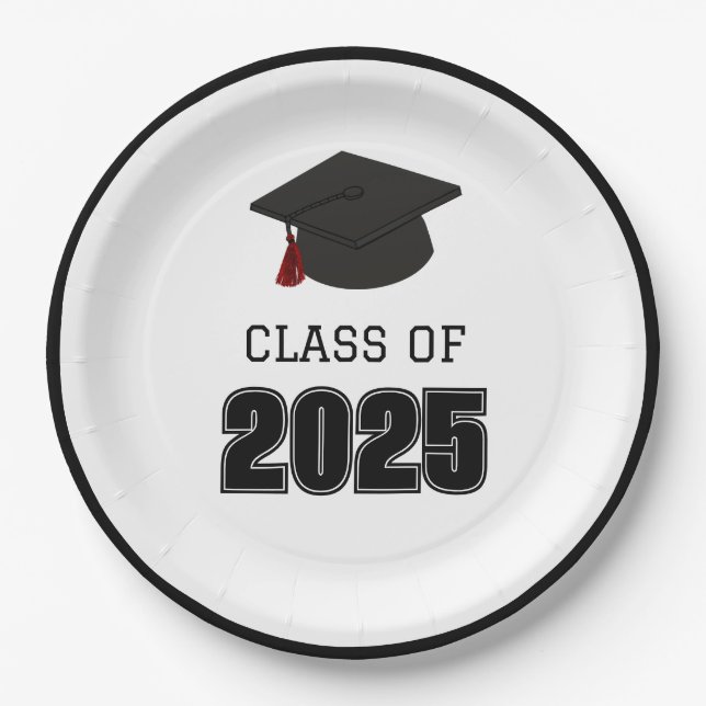 Plato De Papel Clase de 2025 Rojo y Negro (Anverso)