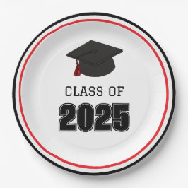 Plato De Papel Clase de 2025 Rojo y Negro