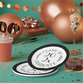 Plato De Papel Clase De 2025 Tipografía Graduada Frontera Negra