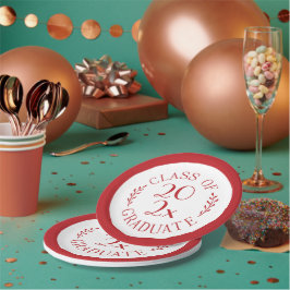 Plato De Papel Clase De 2025 Tipografía Graduada Frontera Roja