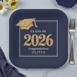 Plato De Papel Clase de 2026 Azul Marino