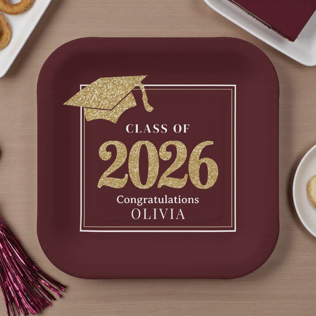 Plato De Papel Clase de 2026 de Burgundy Profundo (Subido por el creador)