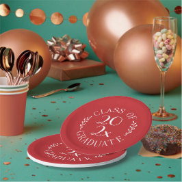 Plato De Papel Clase de 2026 Emblema Rojo Blanco Chic Graduación