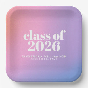 Plato De Papel Clase de 2026 Gradiente Morado Personalizado de Gr