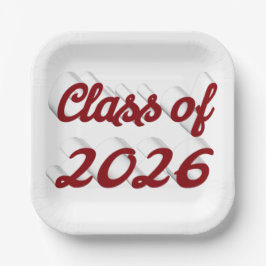 Plato De Papel Clase de 2026 graduación en guión borgoña