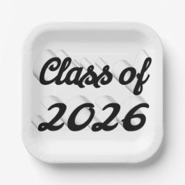 Plato De Papel Clase de 2026 graduación en letra negra