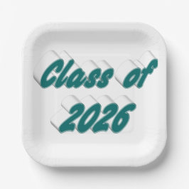 Plato De Papel Clase de 2026 graduación tipografía verde