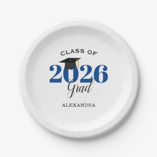 Plato De Papel Clase de 2026 Graduado Simple Azul y Negro