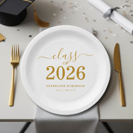 Plato De Papel Clase de 2026 Graduation Escritura en Oro  