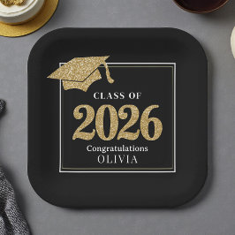 Plato De Papel Clase de 2026 Negro y Dorado