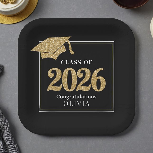 Plato De Papel Clase de 2026 Negro y Dorado (Subido por el creador)