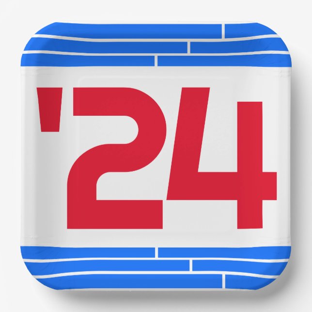 Plato De Papel Clase de Barras Rojas y Azules del Graduado '24 (Anverso)