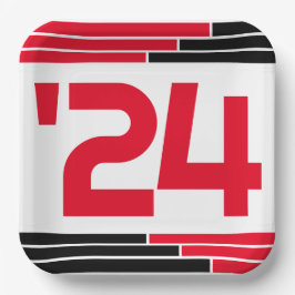 Plato De Papel Clase de Barras Rojas y Negras del Graduado '24