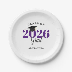 Plato De Papel Clase de graduación de 2026 Simple Morado y Negro