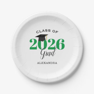 Plato De Papel Clase de graduación de 2026 Simple verde y negro