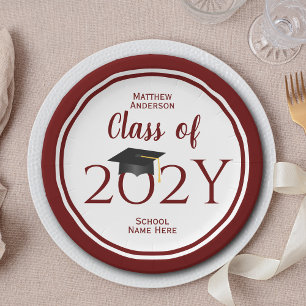 Plato De Papel Clase de Graduación de Borgoña Roja 2023