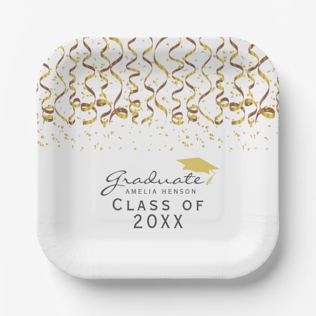 Plato De Papel Clase de Graduación de Confetti Gold (Anverso)