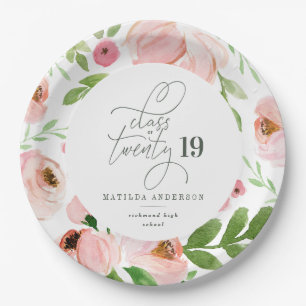 Plato De Papel Clase de graduación de la acuarela floral de color