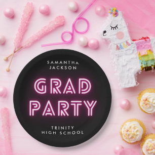 Plato De Papel Clase de graduación de secundaria Neon Pink Lights