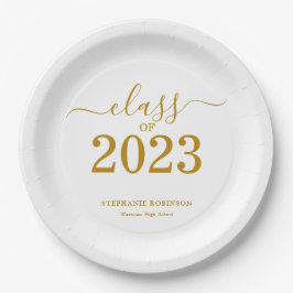 Plato De Papel Clase de Graduación Gold Script 2023