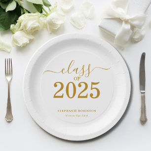 Plato De Papel Clase de Graduación Gold Script 2025