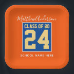 Plato De Papel Clase de la fiesta Naranja de graduación Blue & Go<br><div class="desc">Clase de felicitaciones de 2024</div>