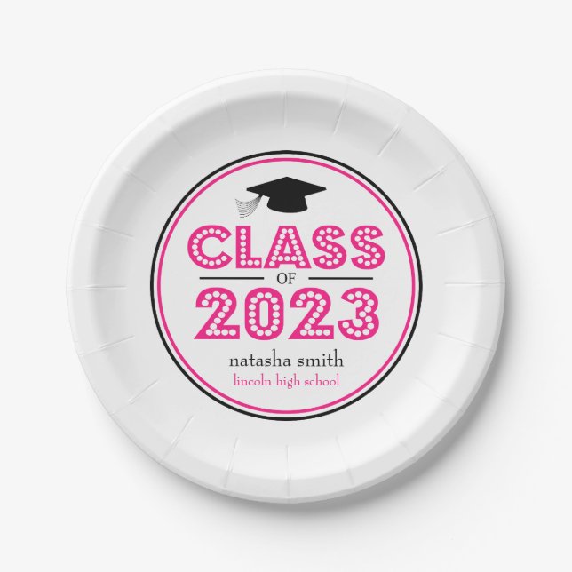 Plato De Papel Clase De Placas De Graduación De 2023 (Rosa Calien (Anverso)