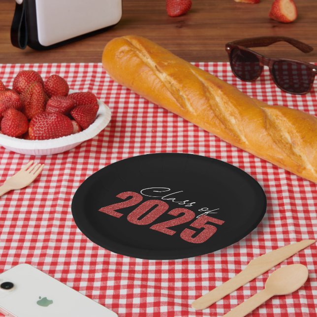 Plato De Papel Clase de Purpurina rojo de 2025 (Picnic)