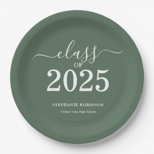 Plato De Papel Clase del Partido de Graduación Verde Sage 2025