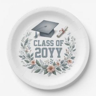 Plato De Papel Clase floral de con birrete y diploma