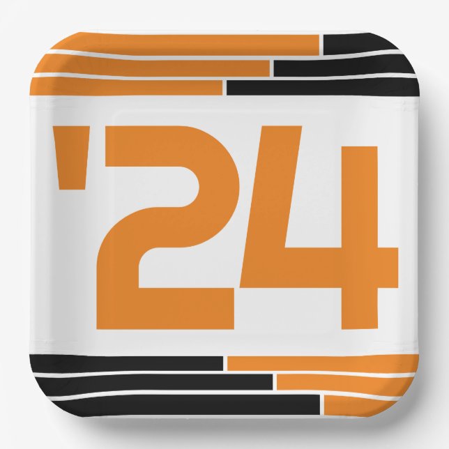 Plato De Papel Clase naranja y Barras Negras del Graduado '24 (Anverso)